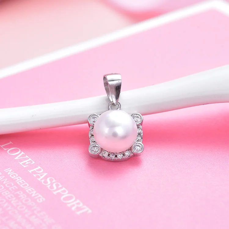 European Style Fashion 925 Sterling Silver Pendants 3A Cubic Zirconia Freshwater Pearl Mounting Pendant
