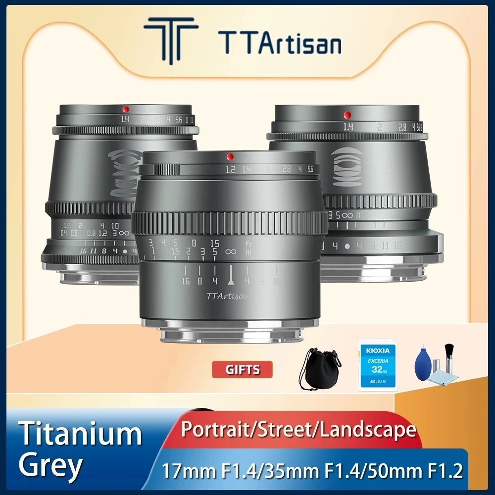Ttartisan 17 мм F1.4 35 50 F1.2 APS-C ручная фокусировка Титан серый портретной съемки объектив для Sony E Mount Fuji X Canon M