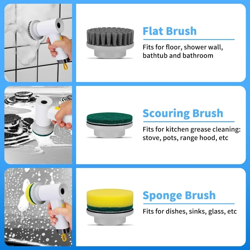 Kitchen Cleaning Tool USB 4 in 1 Cleaner Bathroom Bathtub Clean Brush Spin Scrubber Electric Cleaning Brush to Dishwashing Sink