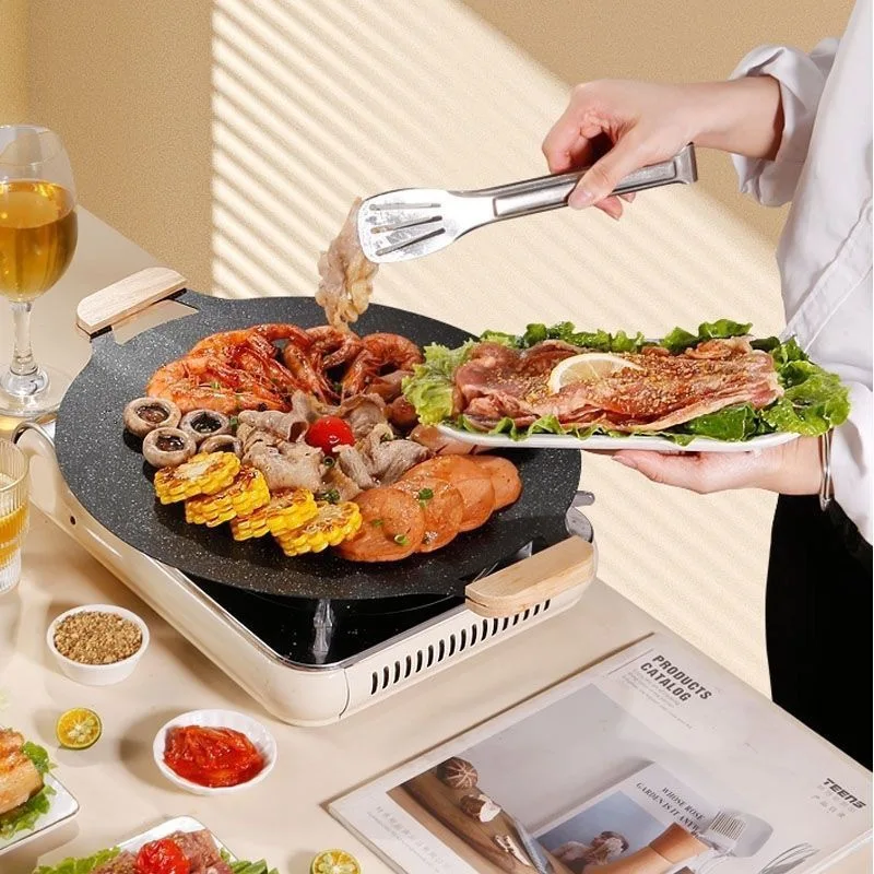 Korean Good Quality Hot Selling Cast Iron Pizza Pan Wholesale Cooking Restaurant Nonstick Metal Bbq Plate Black Frying Pans