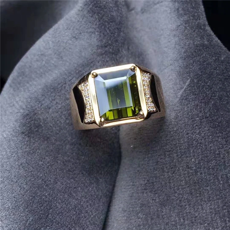 
gemstone fine jewelry manufacturer wholesale classic 3.35ct Natural Green Tourmaline Men Ring jewelry 18K real yellow gold 