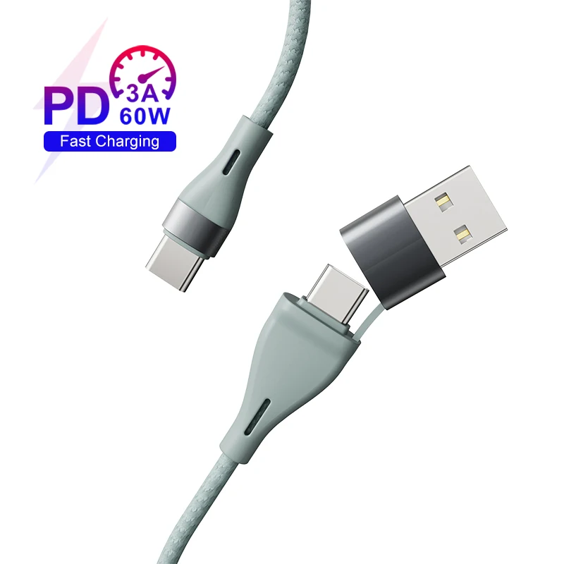 Wholesale SA80-2-c grey color 3A 1m  PD quick charger 2in1type c cable  USB charging cable portable  date cable