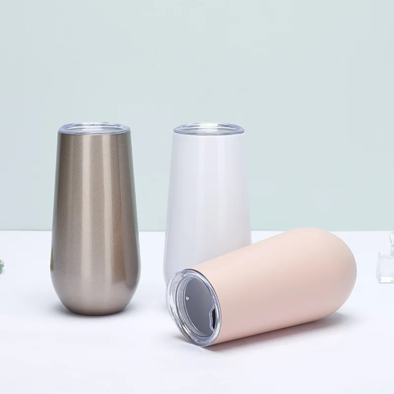 2023 Best Seller Custom Logo 6oz Double Wall Stainless Steel Insulated Champagne Flute Wine Tumbler with Lid