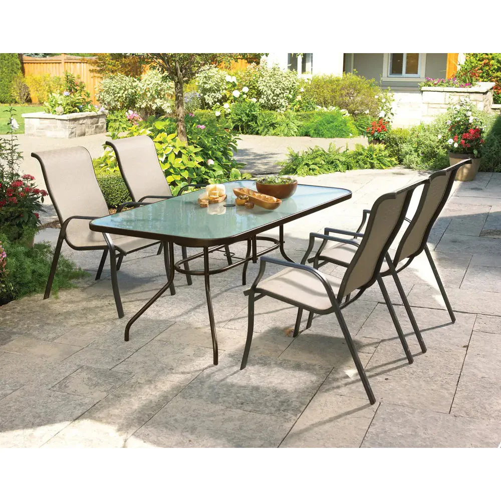 Brown with a pattern stacked garden dining furniture with glass table wholesale stackable outdoor chairs