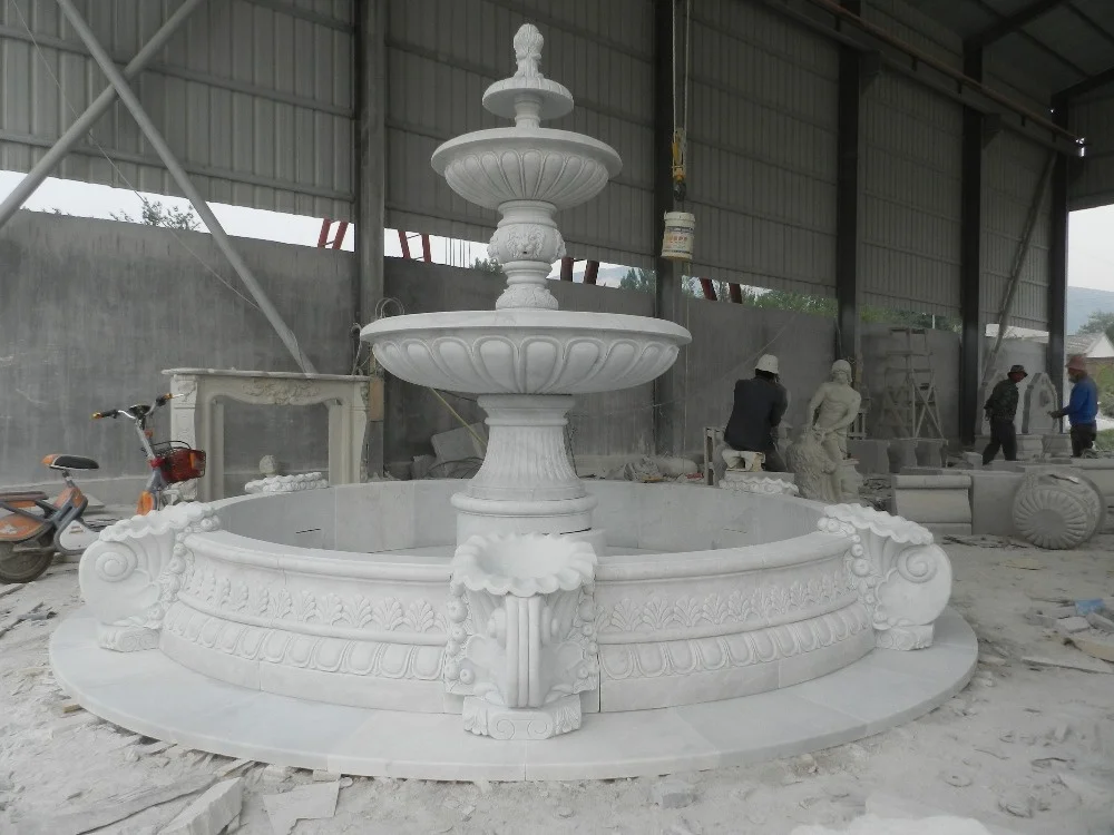 Modern White Marble 3-Tier Outdoor Garden Water Fountain Hand Carved Stone for Villa & Park Customizable Size