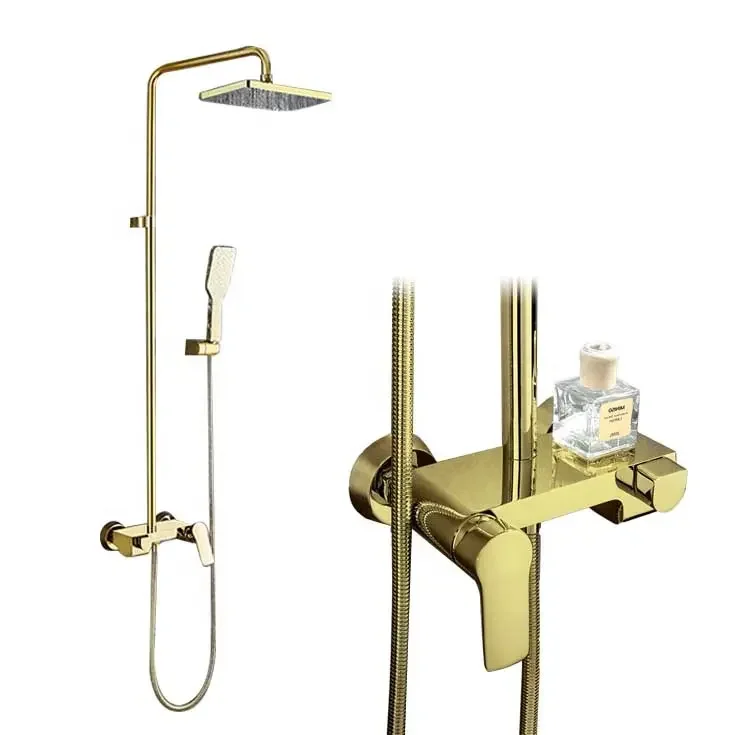 Rain Shower Gold Brass Shower System Set with Smart Handheld Shower Spray High End Quality