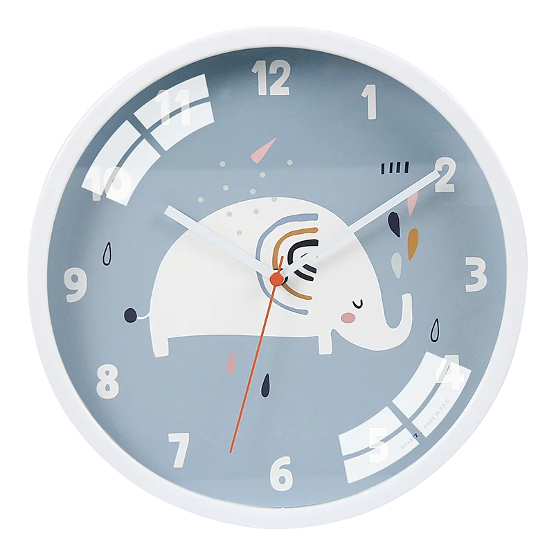 12 Inch Children Cartoon Wall Clock Silent Round Blue Cute Elephant Pattern Customization Kids Room Clock Gift