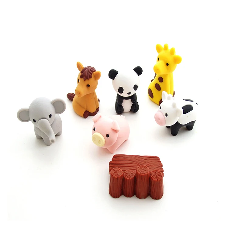 Factory rubber+eraser direct sale fashion mini animal shaped custom fancy cute 3D pencil eraser