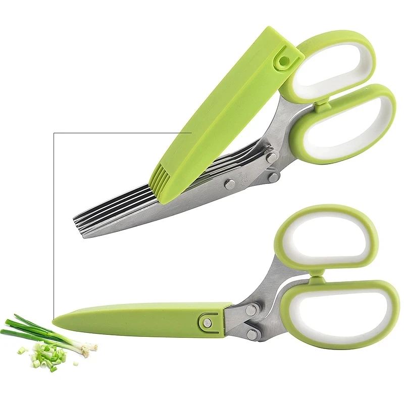 WONDERFUL Hot Sale KItchen Multifunctional Stainless Steel Scissors Scallion Herb Laver Spice Multi-Layers Vegetables Scissors