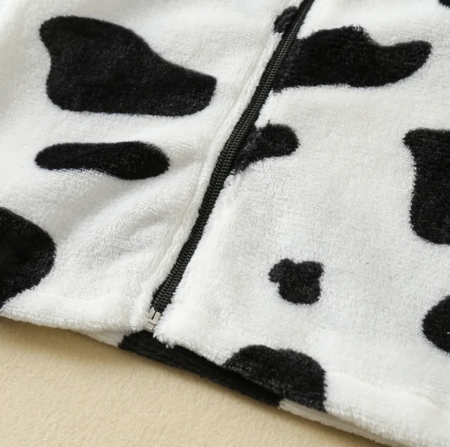 Winter Cow Printed Flannel Coat Casual Long-sleeved Knitted Outwear Kids Clothing For Kids Girl Coats