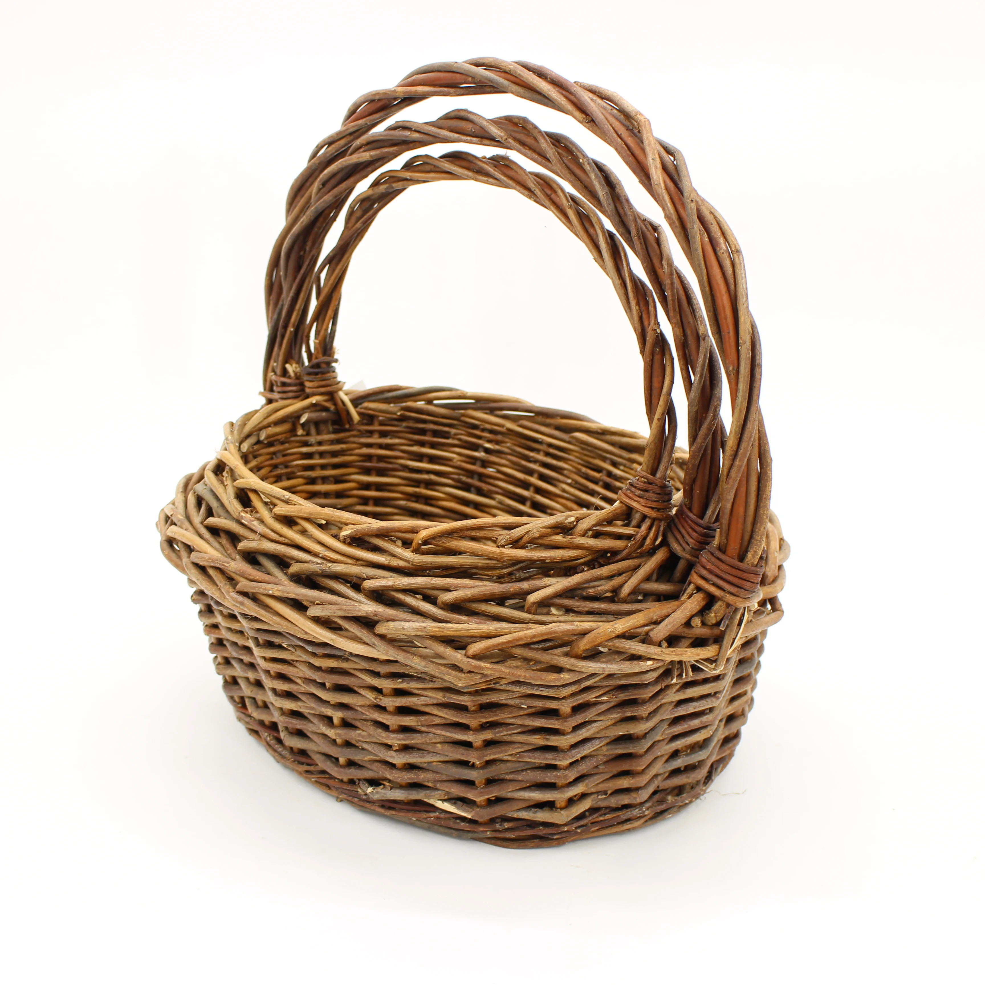YMQL Handmade Leather Willow Fruit Basket, High Quality Retro Flower Basket