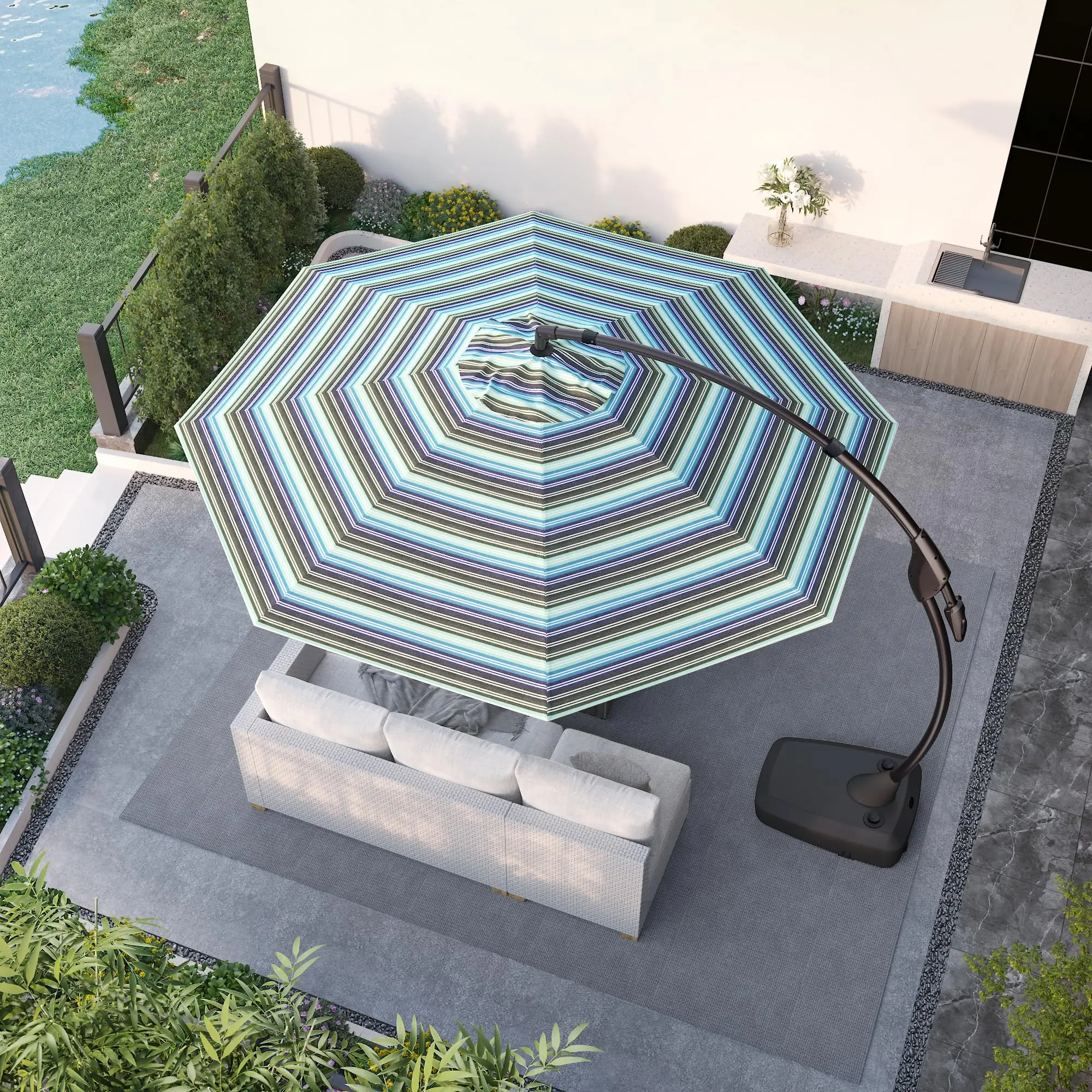 Grand patio Deluxe Patio Umbrella Curvy Aluminum Cantilever Umbrella with Base Round Large Offset Umbrellas for Garden Deck Pool