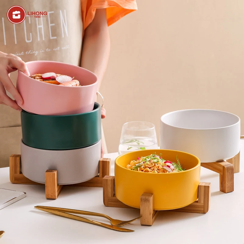 LIHONG Nordic Ceramic Pet Cat Dog Bowl Stand and Dual-purpose Mankind Gourmet Bowl Food Bowls Rice Water