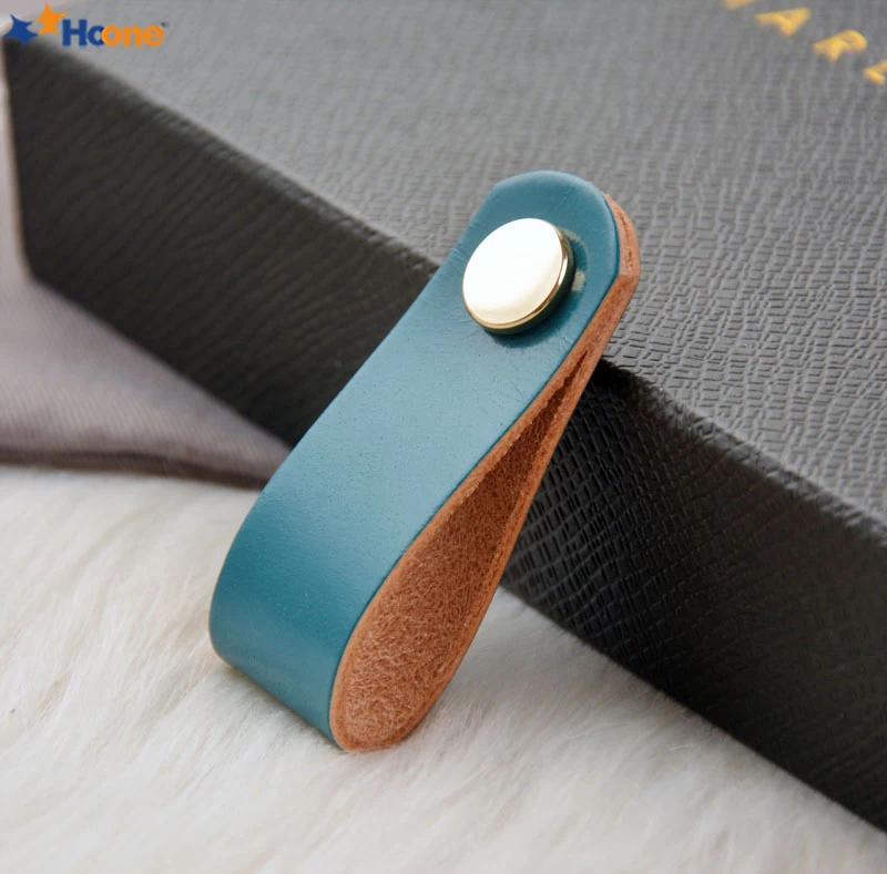 Hoone High Quality Single Hole Leather Kitchen Cupboard Drawer Furniture Pull Handles Cabinet Handles