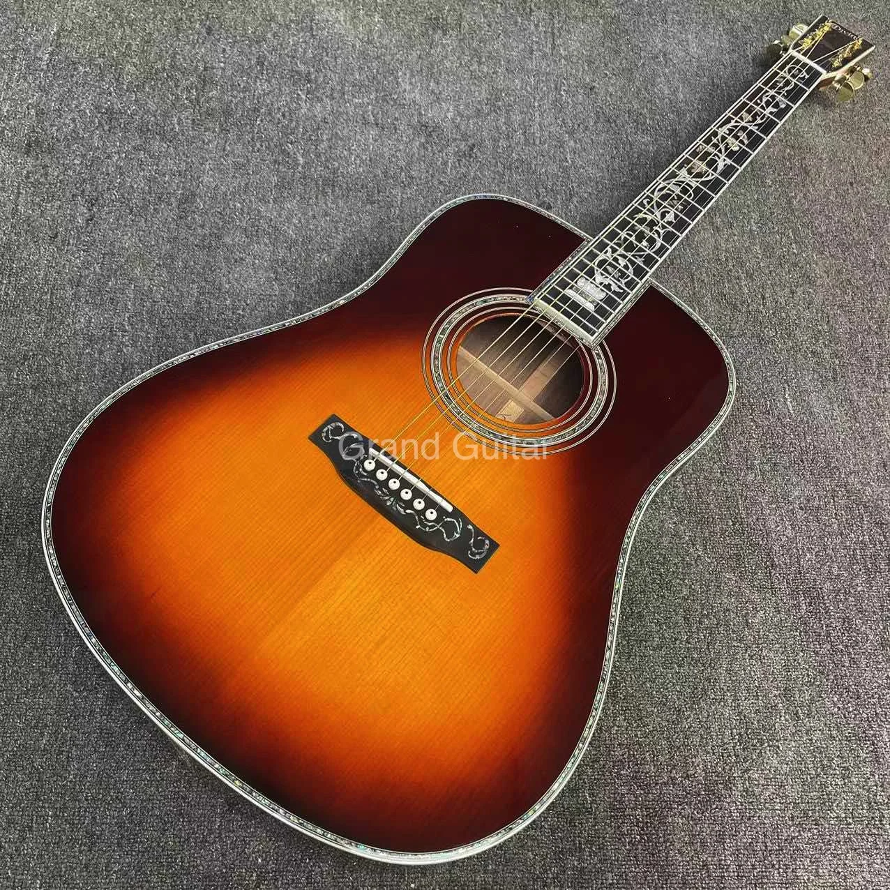 Custom Sunburst 41 Inch D45S Model Solid Spruce Acoustic Guitar Abalone Tree of Life Ebony with Customized Logo