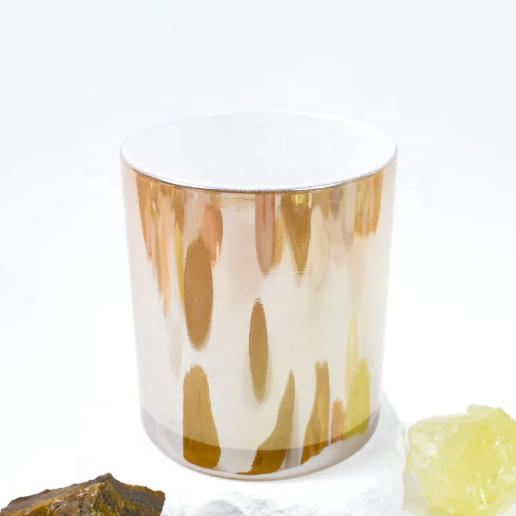 9oz 300ml cylinder zodiac sign electro plating yellow frosted shinny candle vessels with chrome gold lid covers