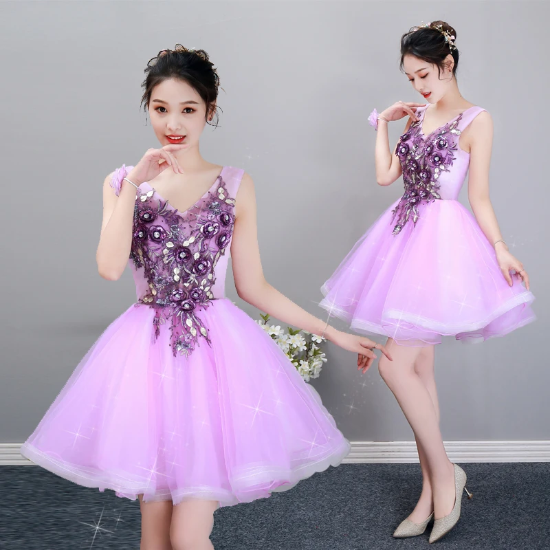 Colored Mesh 2024 New Performance Dress Pettiskirt Short Birthday Banquet Dress Evening Bridesmaid Dress For Women