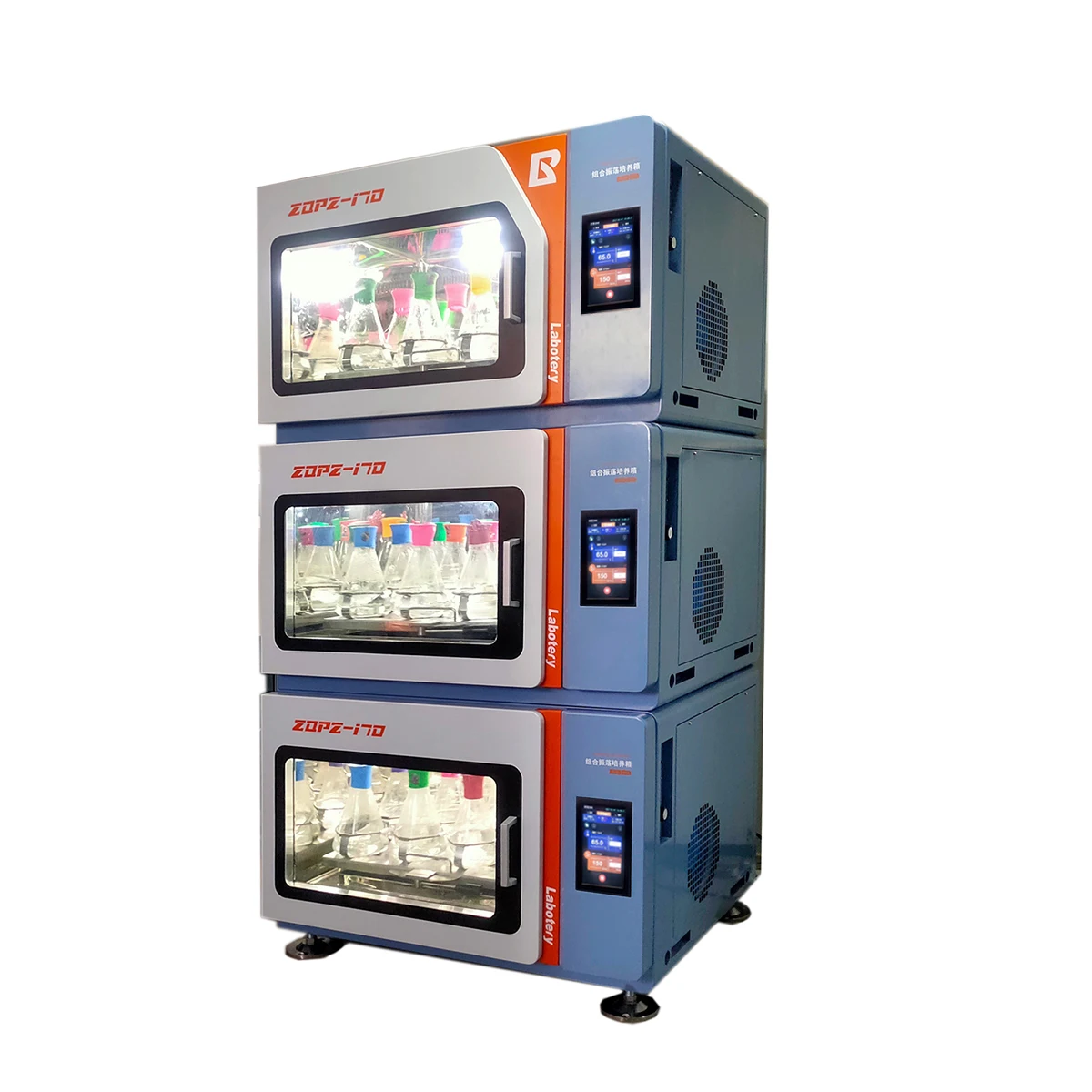 Laboratory digital microbial refrigeration cell Culture Pharmaceutical 3 layer stacked orbital shaker incubator