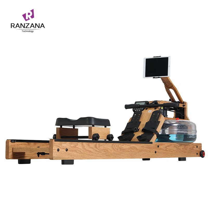 Adjustable Resistance Device Wooden Rowing Machine Fitness Equipment Dual Rail LCD Monitor Water Resistance Rowing Machine