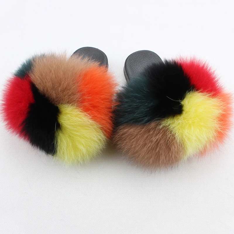 Wholesale Soft Fluffy  Kid Fur Slippers Custom Children Fox Fur Shoes Kids Fur Slides