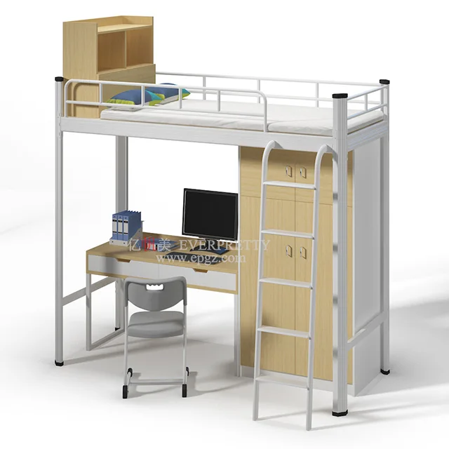 Campus Bedroom Furniture With Wardrobe  Dormitory Double Loft Metal Bunk Bed