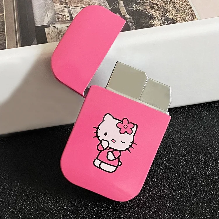 Розовый металлический милый Hello Kitty кот леди зажигалка подарок для девочек надувная ветрозащитная