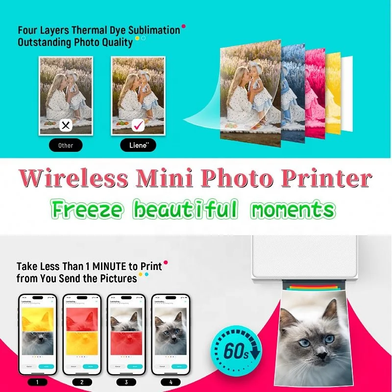 Portable Mi Mini Pocket Photo Printer Inkless 3-Inch Back Glue 300Dpi AR Photo DIY Share 500Mah Mi Smart Printer
