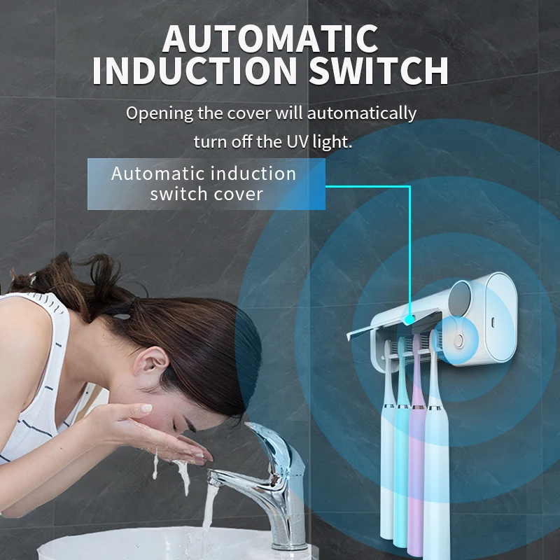 UV Sterilized Toothbrush Disinfectant Non perforated Wall Mounted Household Ultraviolet Sterilizers 4 Tooth brush holder