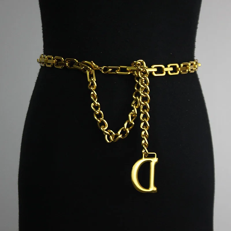 Luxury Designer Metal Chain Belt Double C Original LOGO Famous Brands Belts Pendant Dress Jeans Waist Sweater Chain