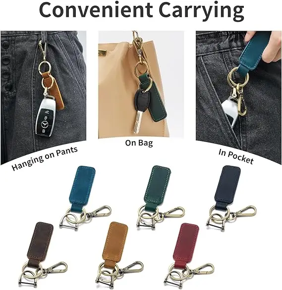 Leather Car Keychain Holder for Men and Women Universal Keys Fob Key chains Accessories with Carabiner Clip With Screw Driver