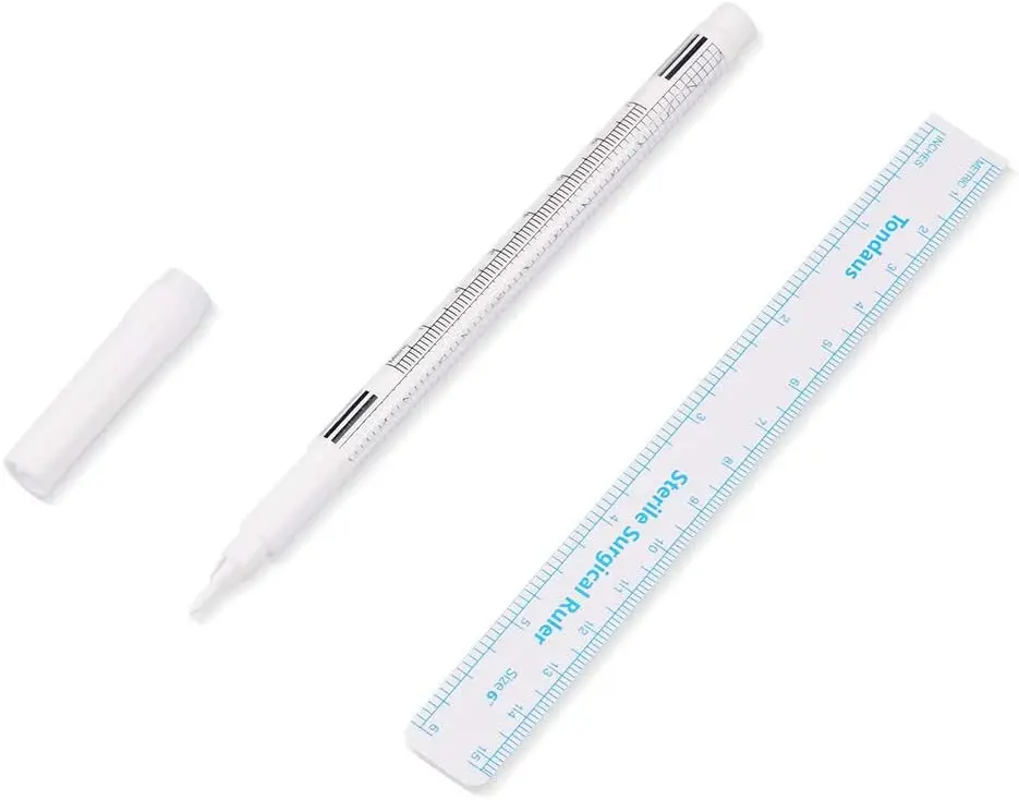 Microblading Marker Pen with Paper Ruler Skin Marker Eyebrow Permanent Makeup Position Mark Tools Markers Pen for Eyebrow Skin