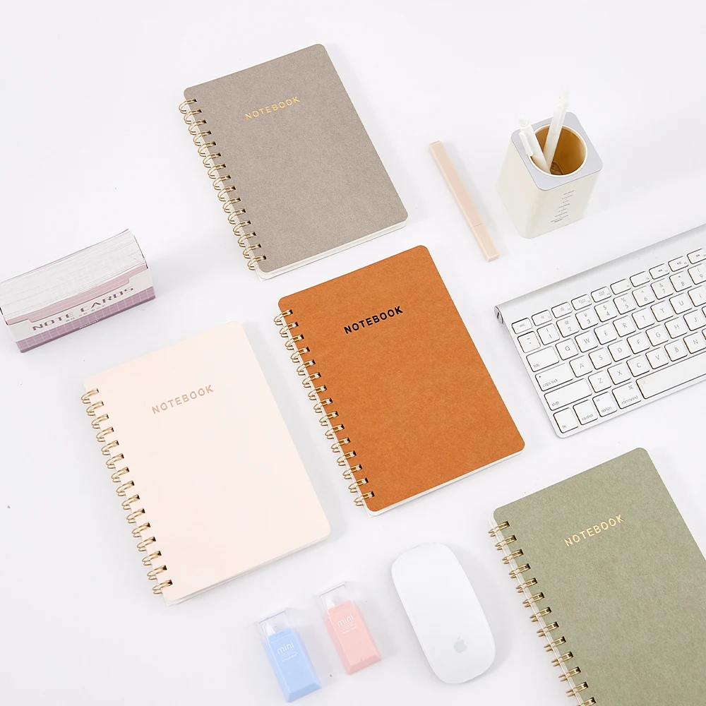 Spiral A5 Students Notebooks With Pocket Custom Logo ECO-friendly Washable Kraft Paper Diary