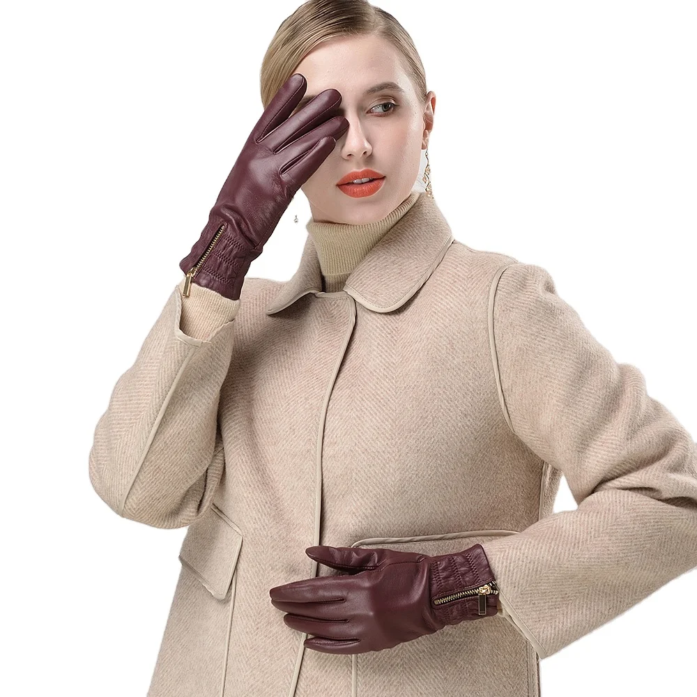 Высококачественные Женские Зимние перчатки для вождения из винной козьей кожи на заказ