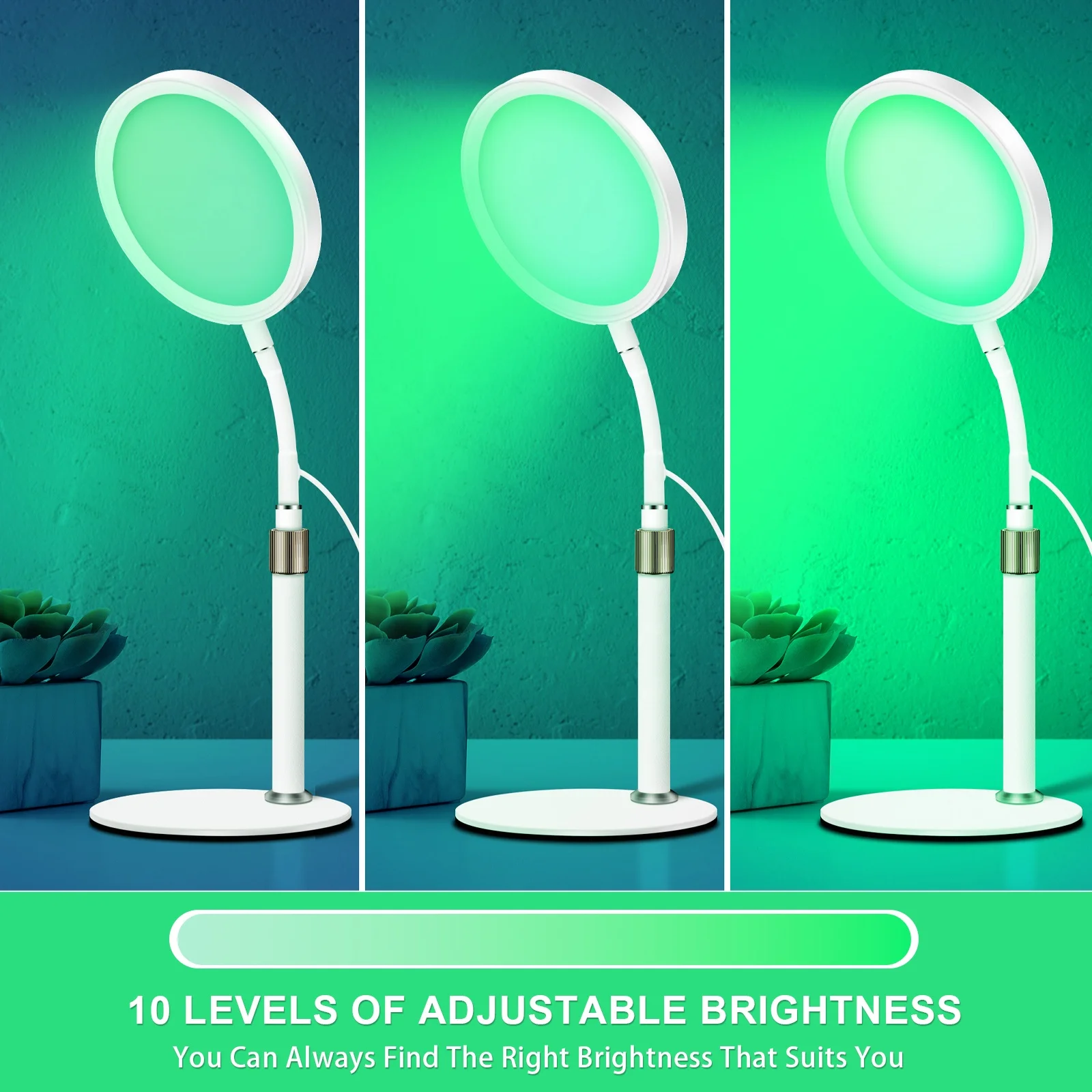 Light therapy lamp, green light therapy with timer function and adjustable brightness to help improve your sense of well-being