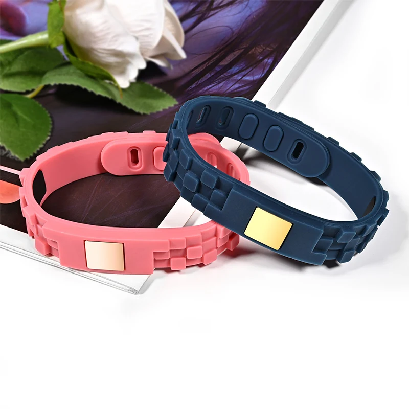 Custom adjustable sports golf magnetic silicone bracelet stainless steel negative ion sports bracelet