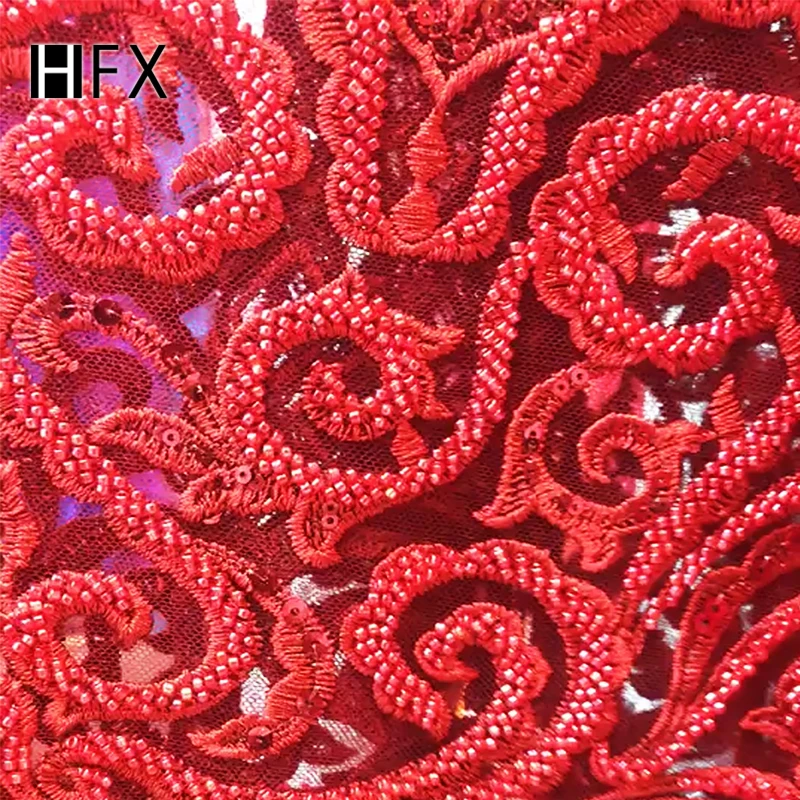  HFX высококачественное свадебное платье ручной работы с вышивкой из бисера французское кружево вышитая ткань