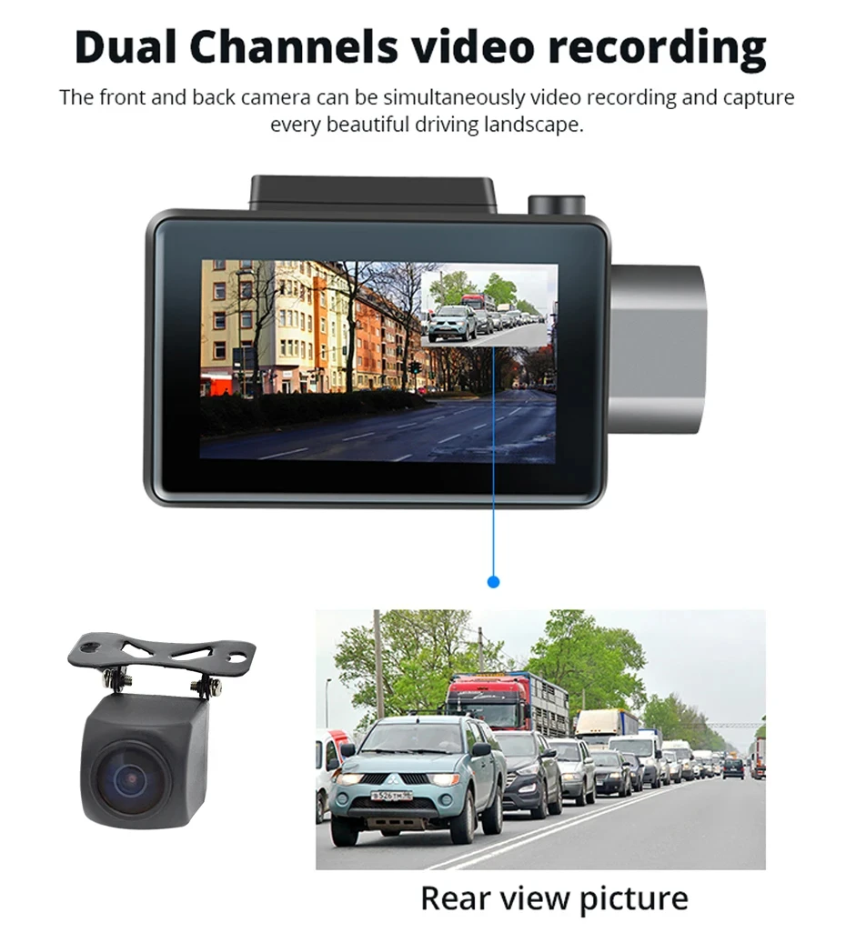 K11 Car DVR Dual Lens Dash Camera with 3-inch Touch Screen 1080p Resolution WIFI GPS Logger Supports 128G SD Card