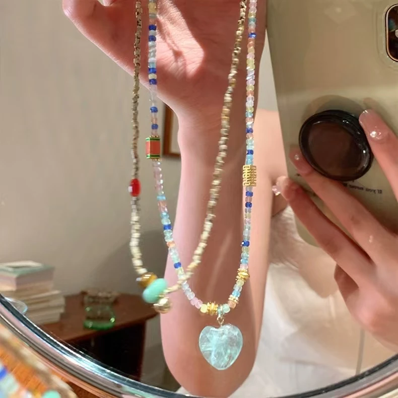 2024 New 925 Silver Material High end Design L Blue Love Zircon Pendant Necklace