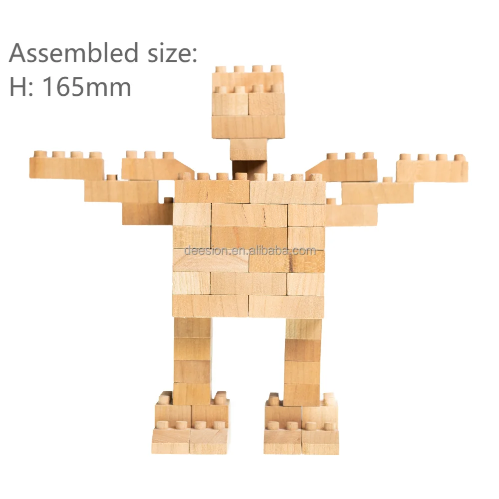 New wood DIY brick set construction toys robot safe material no paint halloween gift Christmas gift birthday gift
