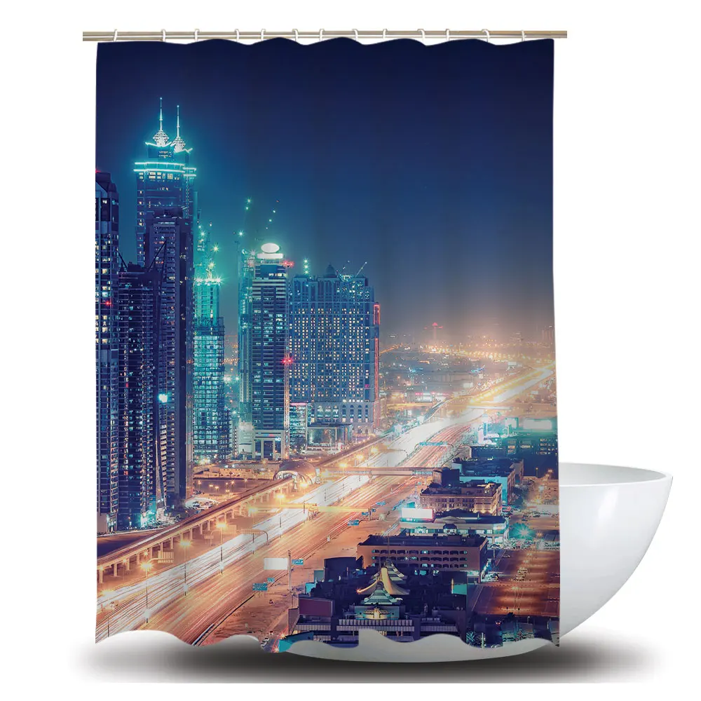 Amazon 3D Shower Curtain Liner Mildew Resistant Anti- Bacterial Polyester PVC Hook ,shower Curtain Strap The Public Multi-color