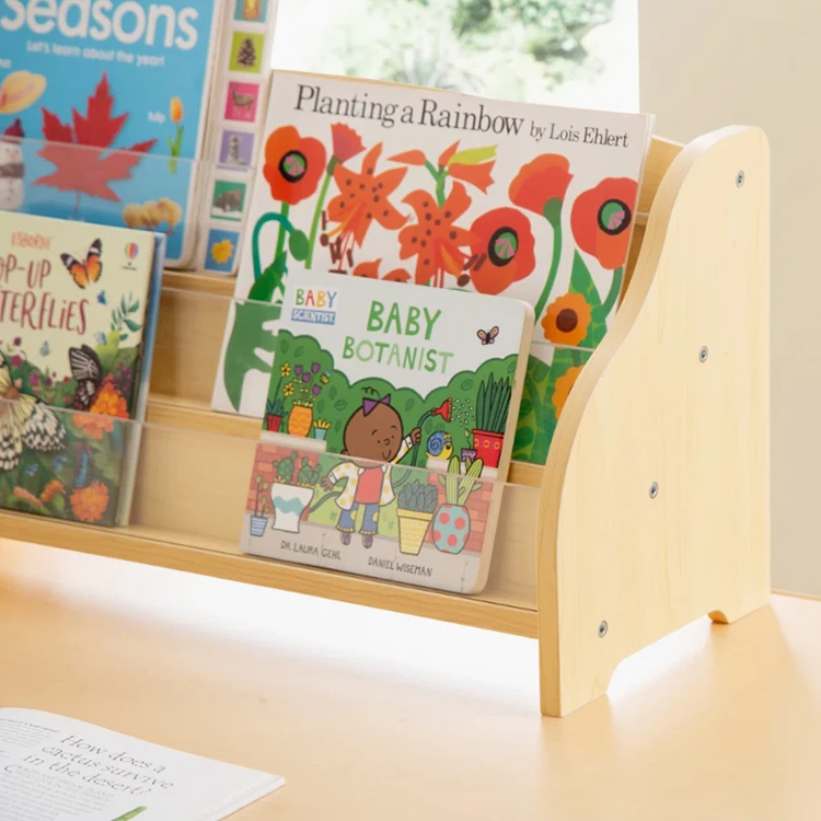 Wood Kids Bookshelf Customized Wood Organizer Toddler Montessori Bookcase