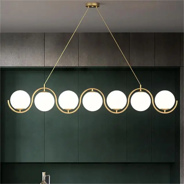 Fashionable multi-head white spherical restaurant bar chandelier art design s shaped long pole glass living room pendant light