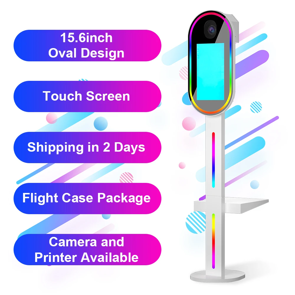 High quality oval 15.6 inch touch screen dslr photo booth mirror photobooth oval design