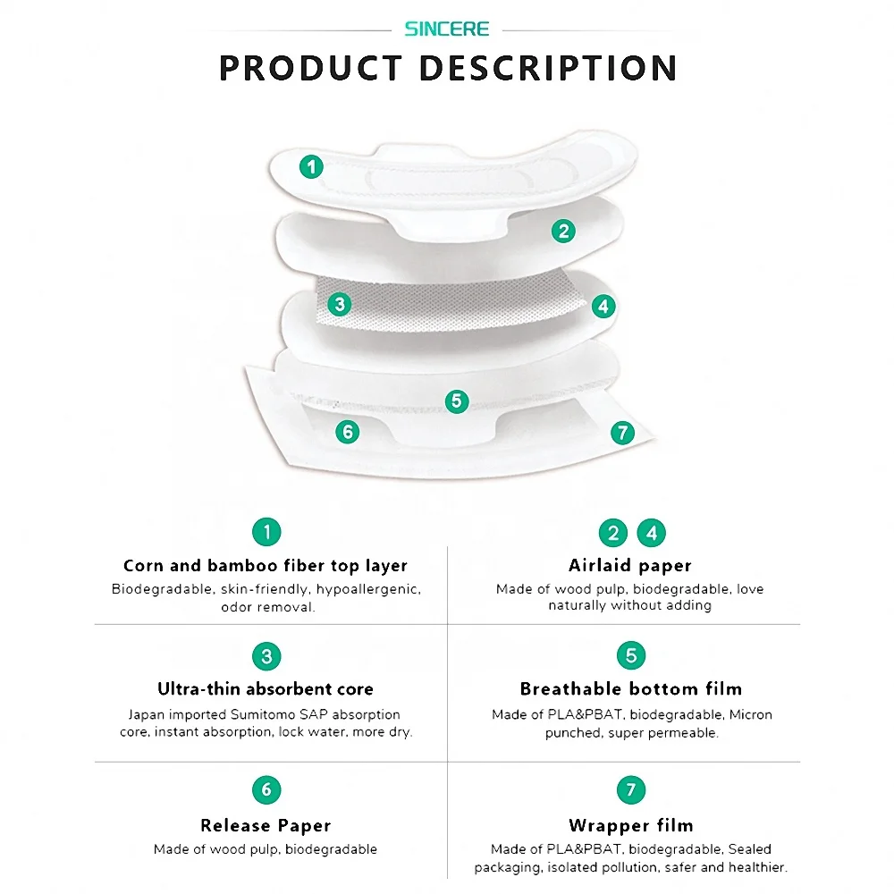 OEM 305 mm Soft Care 7 Layers Feminine Care Wings Night Use bamboo fiber Sanitary Pads