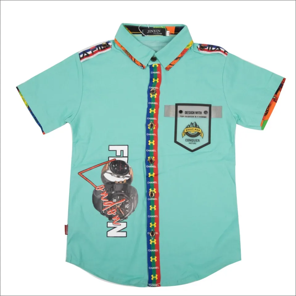 
Personalized custom Watch transparent pocket Cotton elastic kids clothing shirts for boys 