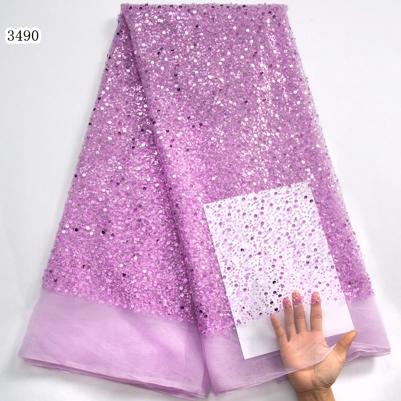 3490 African Sequined Lace Fabric 2023 High Quality French Lace Fabric Nigerian Luxurious Tulle Dress for Women Wedding Party