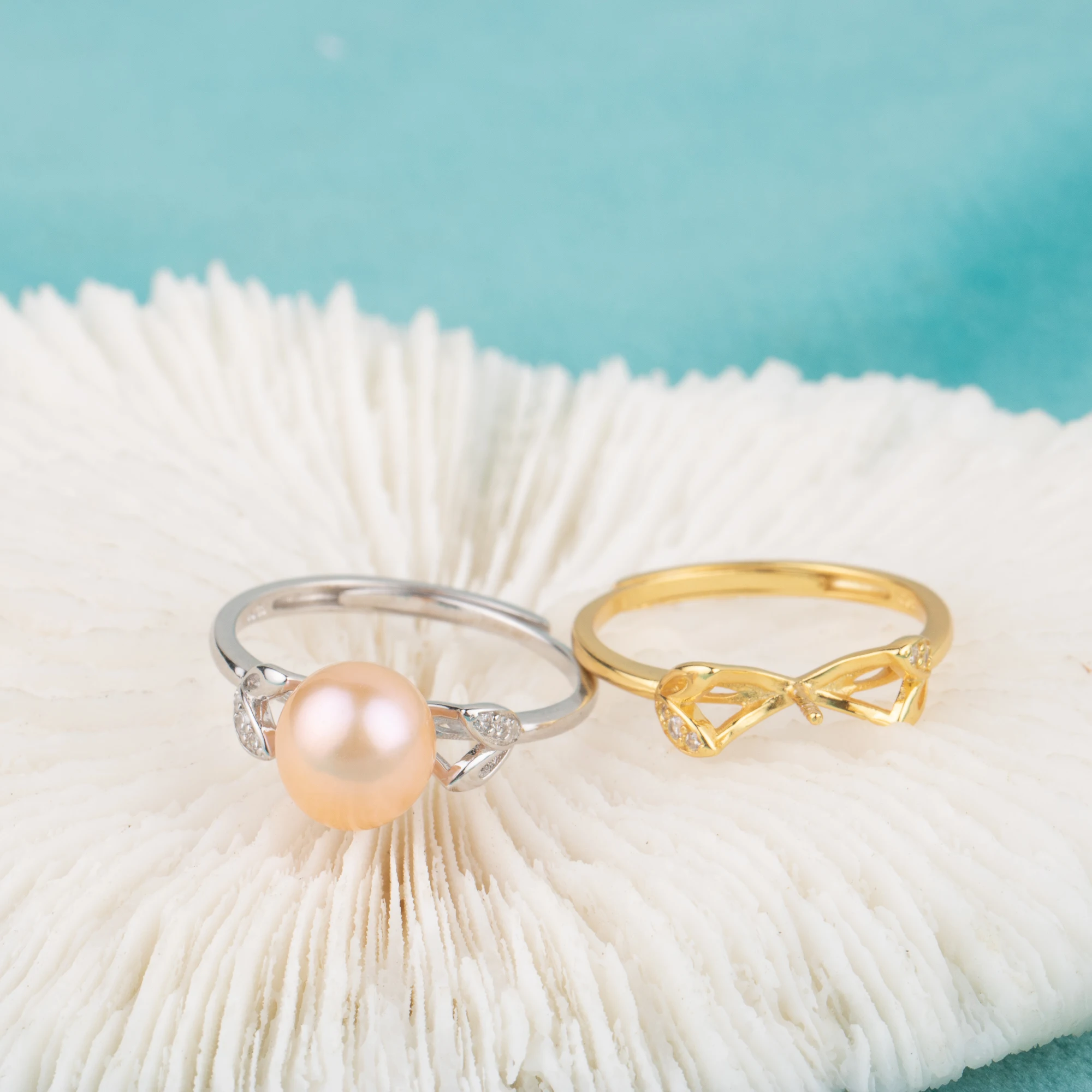 re010645 DIY 9-11mm Natural Freshwater pearl Ring accessory 925 sterling silver Adjustable size engagement ring for women