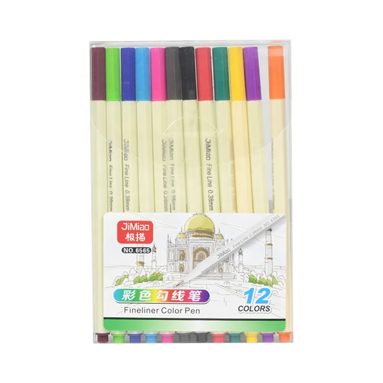 Hook Line Pen 0.38mm 12 Different Colors  Water Based Ink Watercolor Pen Set Gift Gel Metal Customized Fineliner Color Pen