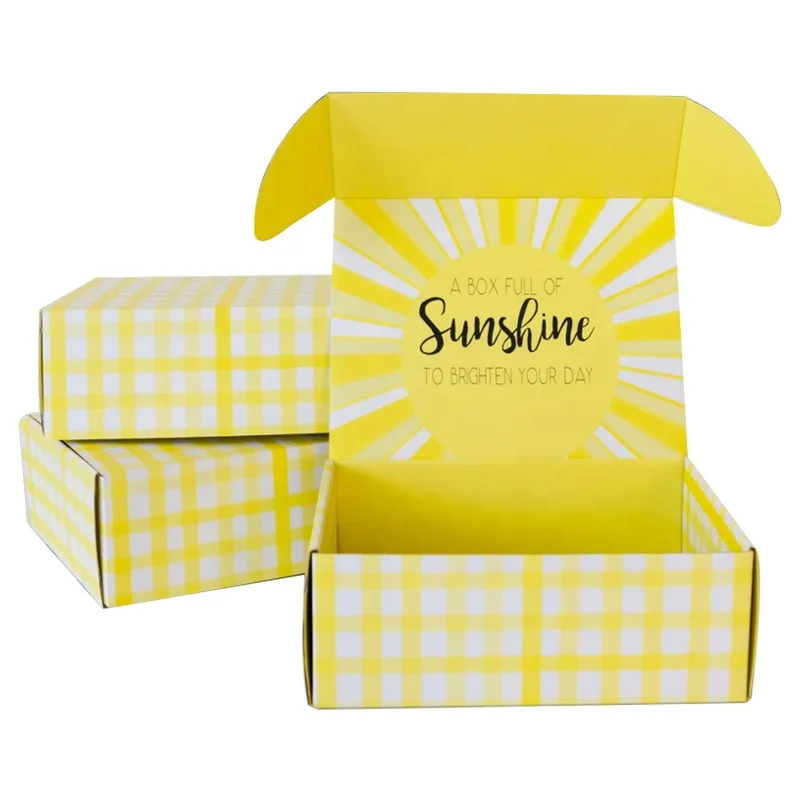 Small Clothes Food Cosmetics Paper Corrugated Cardboard Mailer Shipping Boxes Packaging Yellow Shoes Box Clothing Packaging 