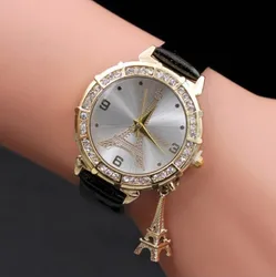 Hot sale Women Quartz Wrist The Eiffel Tower Rhinestone pendant Wrist Watch Female Clock relogio watches